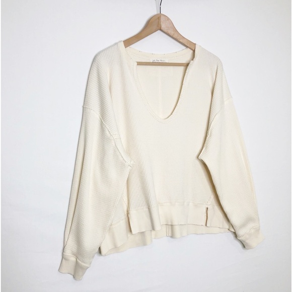 Free people Santa Clara, cream waffle, knit, V-neck, thermal top - Picture 10 of 11